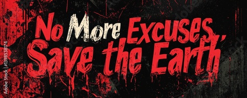 World environment day with conservation and action idea. No more excuses, save the earth message in bold colors.