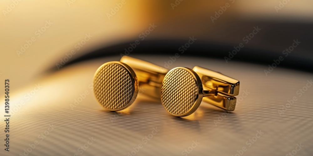 Obraz premium Luxurious composition of matte gold cufflinks arranged elegantly for high-end accessory photography, 