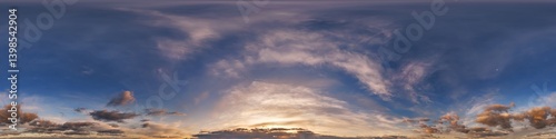 Obraz na płótnie blue sky hdri 360 panorama with clouds before sunset with zenith for use in 3d graphics as sky dome or edit drone shot as sky replacement w salonie