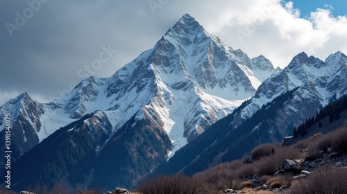 Professional photo of Mount Olympus in Greece at midday, showcasing mild, rainy winter weather from a panoramic perspective.