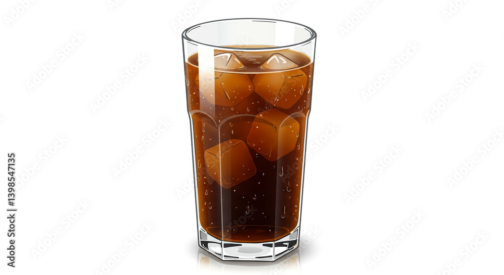 A refreshing glass of cola with ice cubes on a bright white background, sparkling with bubbly refreshment. A refreshing glass of cola with ice cubes on a bright white background, sparkling with bubbly refreshment.