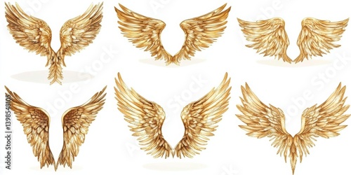 Set of golden angel wings illustration collection
