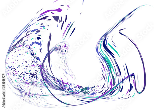 Strokes and splashes in different directions of multi-colored paint on a white background. Multi-colored dust particles and debris, paint splashes, strokes are carried away by the wind