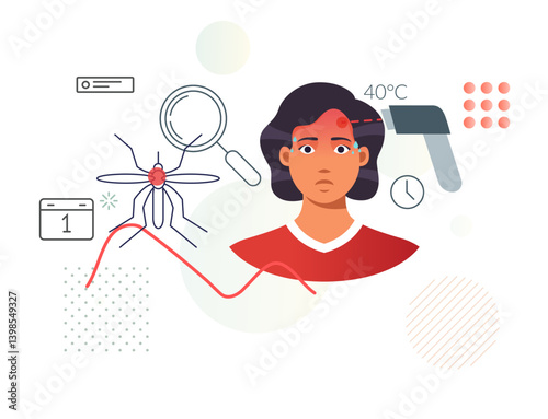 Dengue Fever (DENV) - Key Symptom-High Fever - Stock Illustration