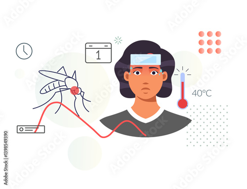 Dengue Fever (DENV) - Key Symptom-High Fever - Stock Illustration