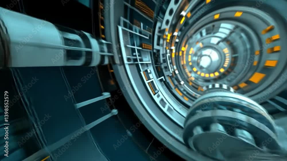 Cybernetic Gateway: A futuristic, photorealistic tunnel with an intricate design, offering a sense of technological advancement and spatial exploration.