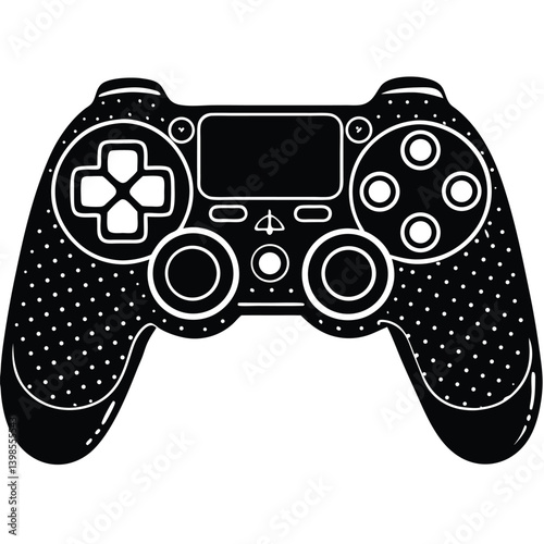 Modern Video Game Controller, Black and White Silhouette with Dot Pattern Design 85 Chars