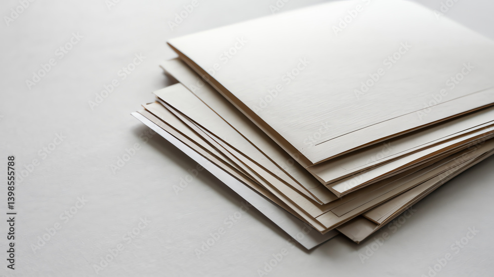 Neatly Stacked White Papers on Clean Gray Surface Neatly Stacked White Papers on Clean Gray Surface