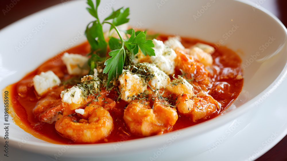 Succulent Shrimp Saganaki in Tomato Sauce with Feta and Fresh Herbs Succulent Shrimp Saganaki in Tomato Sauce with Feta and Fresh Herbs