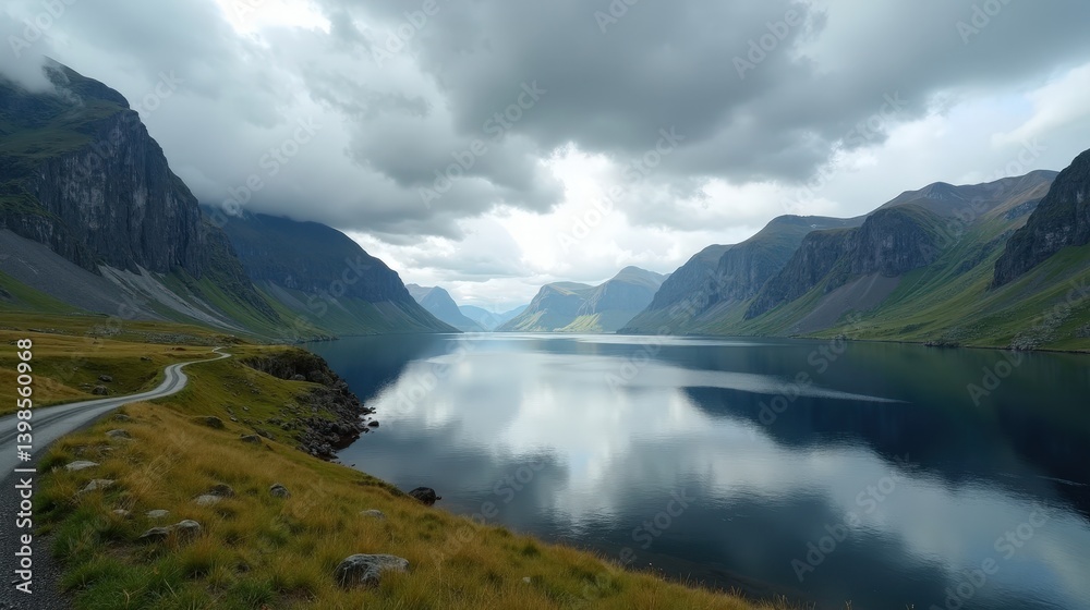 Fototapeta premium High-quality photo of Norway at midday under cloudy skies, captured from a panoramic perspective.