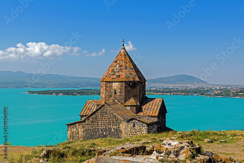 Armenian mountains on Yerevan lake Sevan and monastery Sevanavank in Dilijan national park