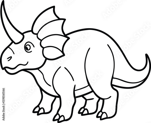 Triceratops Dinosaur Line Art  in Black and White