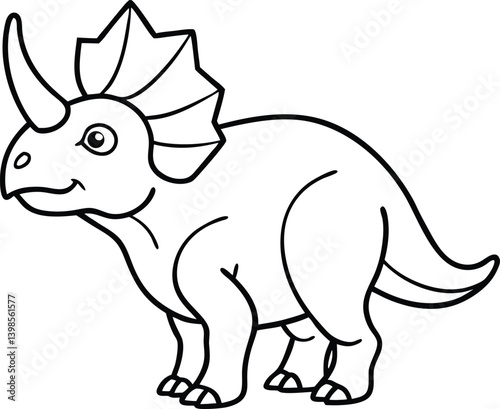 Triceratops Dinosaur Line Art  in Black and White