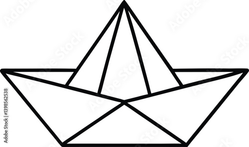 Paper Boat Icon Line Art Vector | Origami, Toy & Nautical Line Art