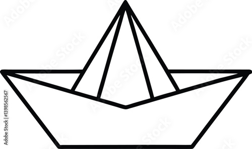 Paper Boat Icon Line Art Vector | Origami, Toy & Nautical Line Art