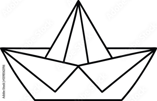 Paper Boat Icon Line Art Vector | Origami, Toy & Nautical Line Art