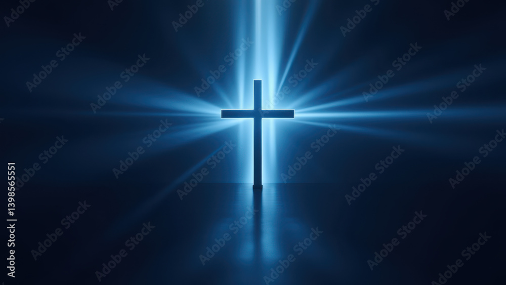 A digital art image with a Christian cross shining brightly against a dark background, symbolizing hope and light.