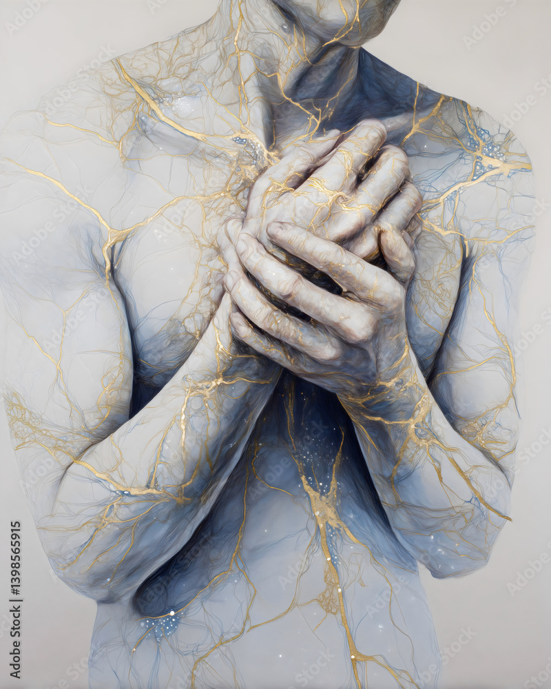 custom made wallpaper toronto digitalKintsugi Gold Line Crack Human Man Body Torso Chest Arm Hand Finger Skin