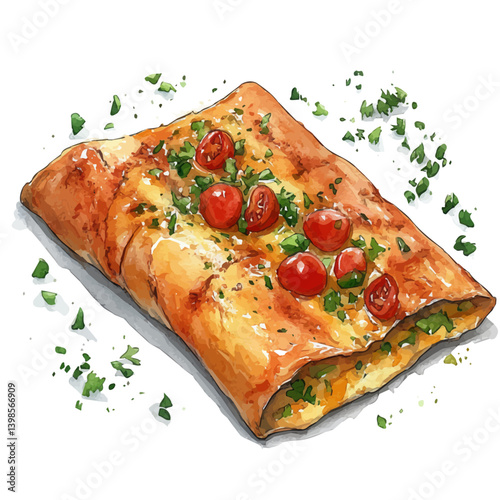 Omelette, watercolor illustration, isolated on a white background.

