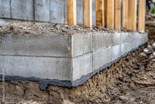 Obraz na płótnie New concrete block construction landscape design and home basement built at ground level w salonie