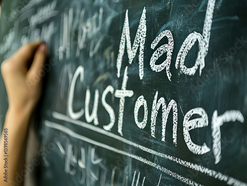 Obraz na płótnie Mad Customer text written on the blackboard w salonie