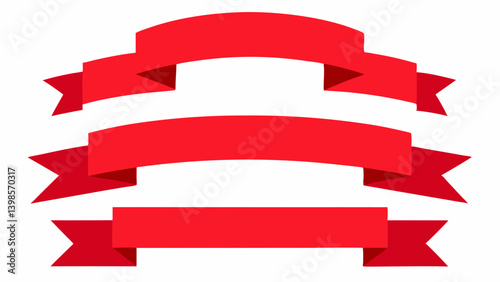 Three red banners with pointed ends arranged vertically on a white background graphic design element