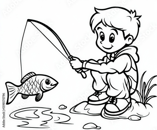 A fishing boy catching a fi...