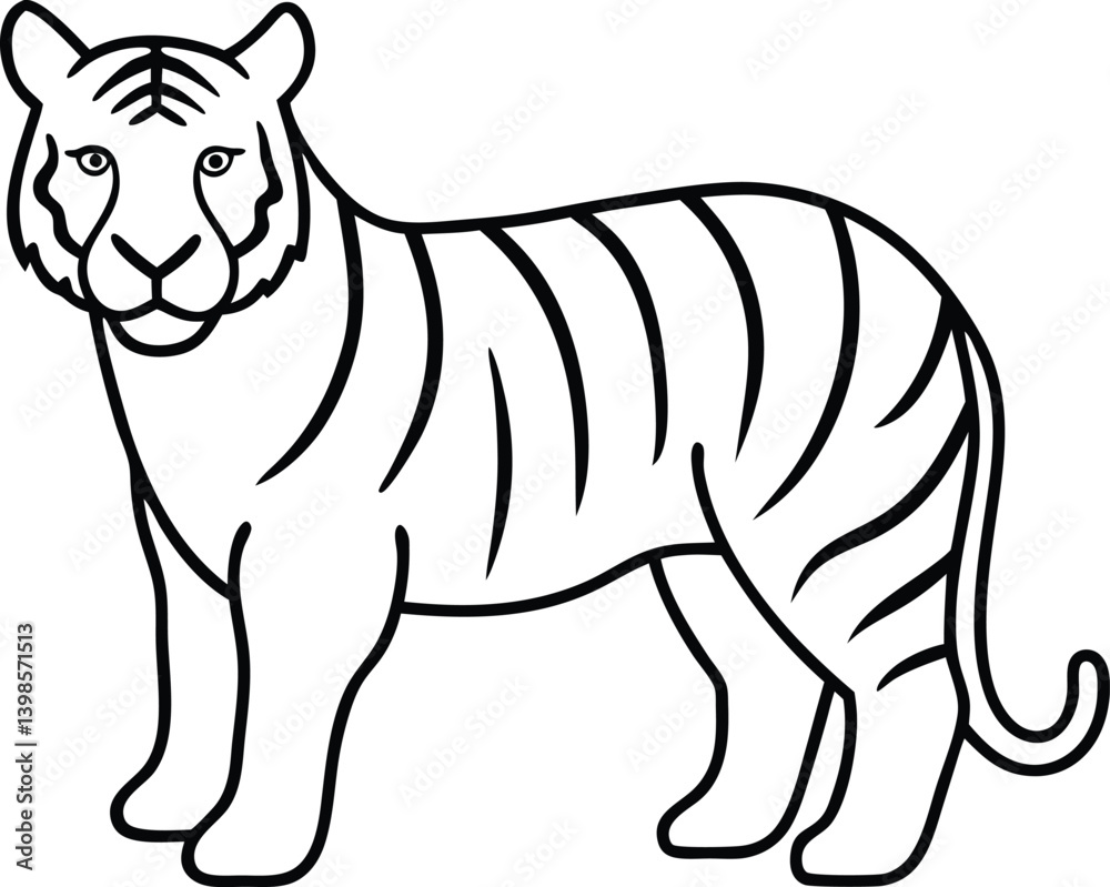 Fototapeta premium Outline Drawing of a Tiger in a Minimalist Line Art Style