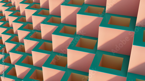 Abstract geometric pattern made by pink and blue cubes. 3d wallpaper. 3D abstract image for design.