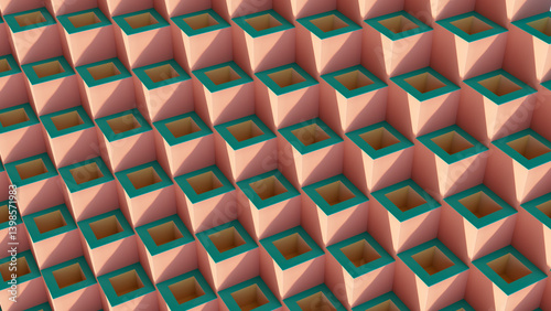 Abstract geometric pattern made by pink and blue cubes. 3d wallpaper. 3D abstract image for design.