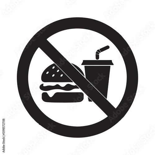 Red and white no fast food and no alcohol signs with prohibition icons