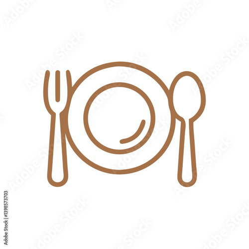 Dinner plate with fork and spoon icon in minimalistic style  