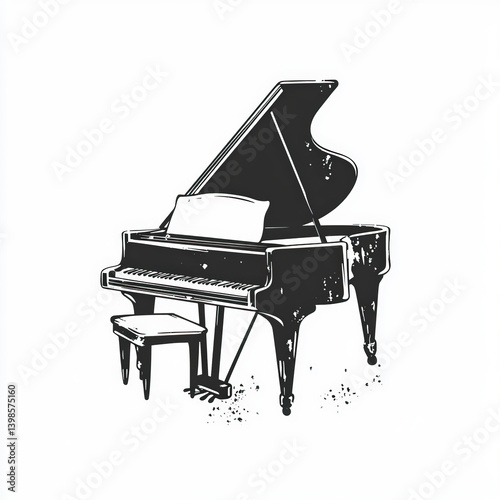 piano silhouette , black an...