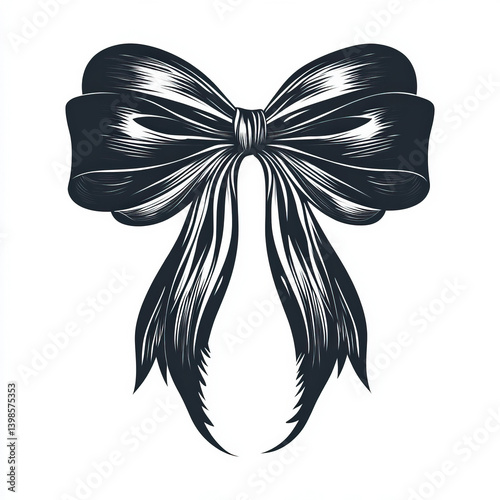 ribbon bow silhouette , black and white illustration isolated on white background