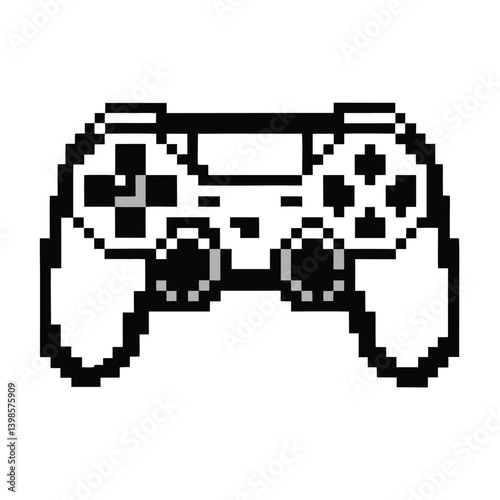 Pixelated Game Controller, Retro Console Accessory, Black and White, 8Bit Design, Nostalgia