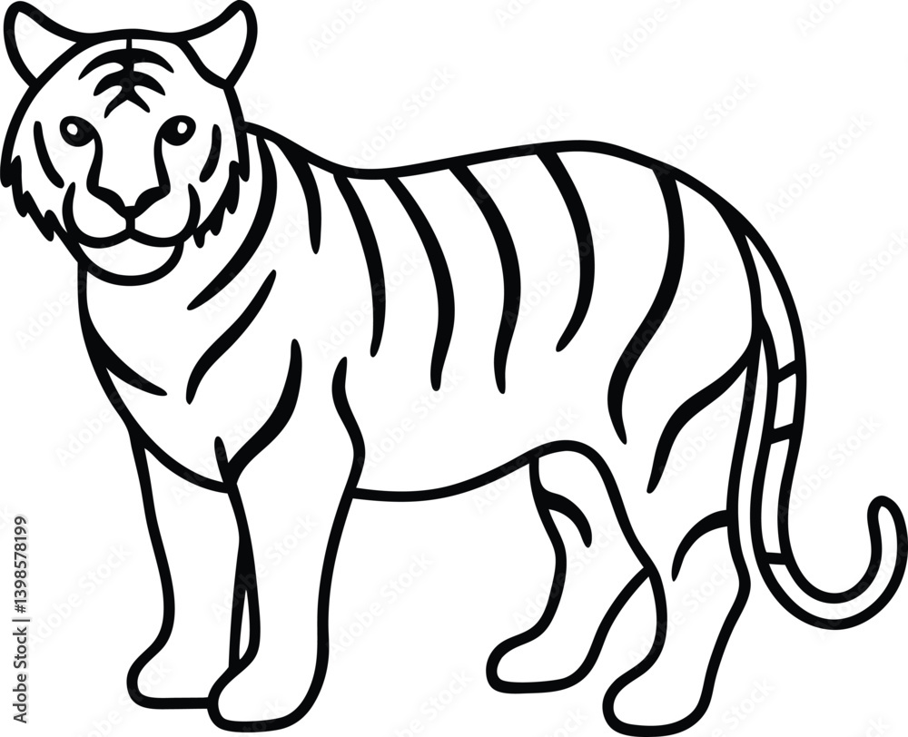 Outline Drawing of a Tiger in a Minimalist Line Art Style Outline Drawing of a Tiger in a Minimalist Line Art Style