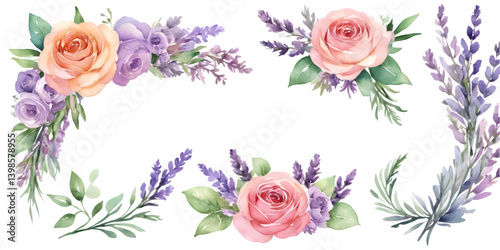 watercolor lavendar wreath clipart, watercolor lavendar clipart isolated on white background, set of watercolor lavendar cliparts isolated on white background, Lavendar PNG image