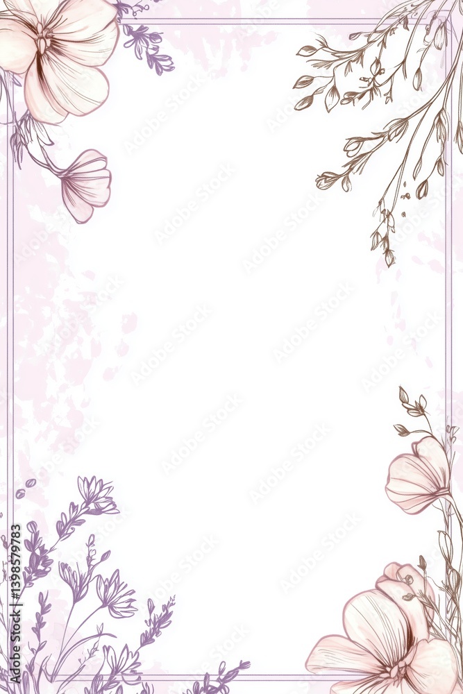 Hand-drawn flower layout in pastel colors with empty middle space Hand-drawn flower layout in pastel colors with empty middle space
