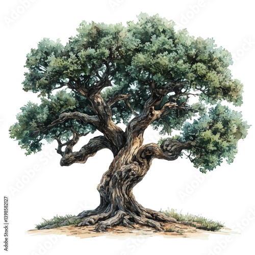 Oak tree, watercolor illustration, isolated on a white background.

