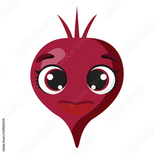 Cute beetroot character with big round eyes and a confused facial expression Perfect for food packaging, veggie branding, educational materials, and healthy lifestyle content
