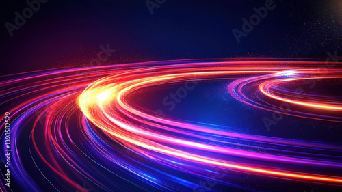 Obraz na płótnie Colorful Neon Light Ring in Motion with Sparks on Dark Digital Futuristic Background
w salonie