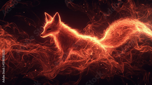 Obraz na płótnie Phantom Fox of Fire and Smoke Walking Through Darkness in a Mystical and Dreamlike Fantasy Scene w salonie