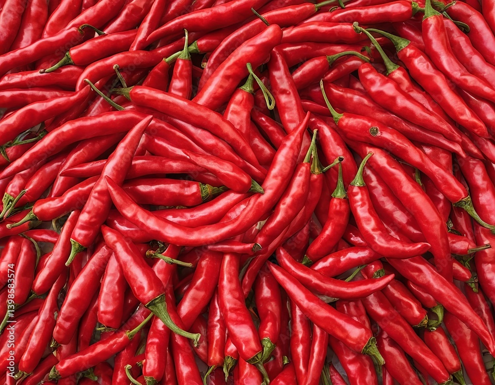 Vibrant pile of fresh red chili peppers, showcasing their glossy texture and intense color. Vibrant pile of fresh red chili peppers, showcasing their glossy texture and intense color.