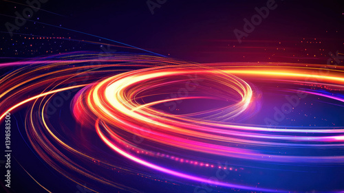 Obraz na płótnie Colorful Neon Light Ring in Motion with Sparks on Dark Digital Futuristic Background
w salonie