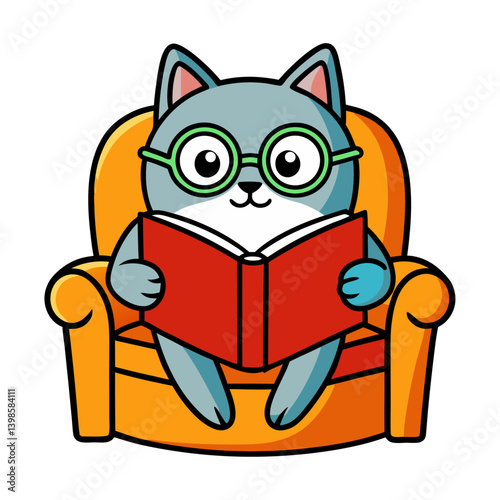 cat reading book in sofa vector