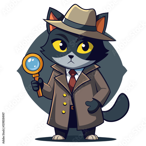 Black detective cat vector art