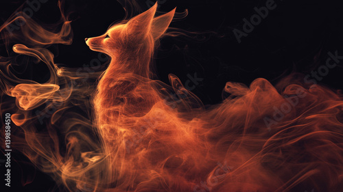 Obraz na płótnie Mystical Fire Fox Spirit Formed from Flames and Smoke on Black Background in Fantasy Style w salonie