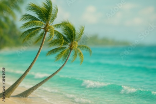 Tropical Palms Swaying Gently by the Turquoise Sea on a Sunny Day