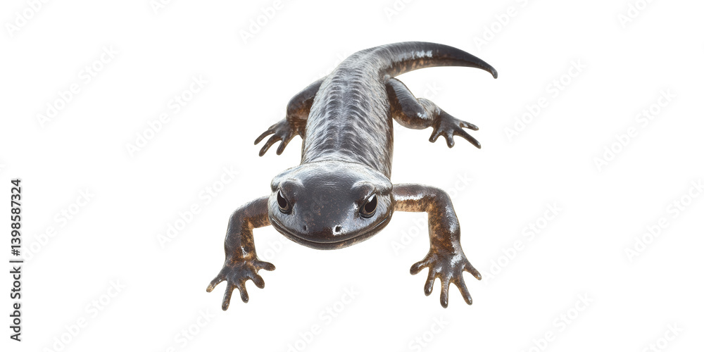 Fototapeta premium Close-Up Of Black Salamander. Amphibian Wildlife And Nature Study Isolated On Transparent Background