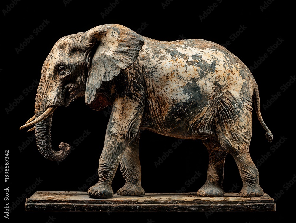 Obraz premium Weathered Profile of an Elderly African Elephant Highlighting Textures and Unique Form Against a Dark Background